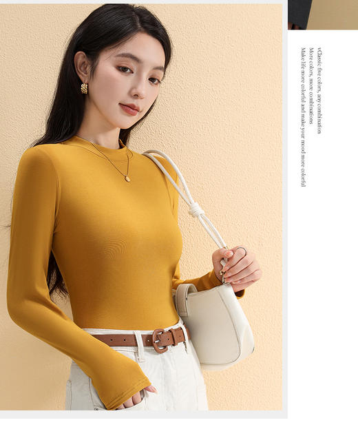 【买一送一】小立领+圆领2款可选 2025年秋冬长袖t恤纯女色修身洋气中领内搭白色上衣半高领打底衫 商品图7
