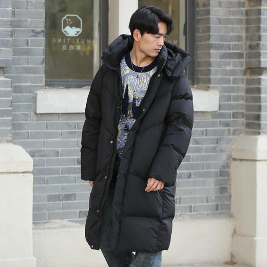 DRONKOO 2025 连帽后幅织带前斜绗线中长款厚羽绒服 商品图3