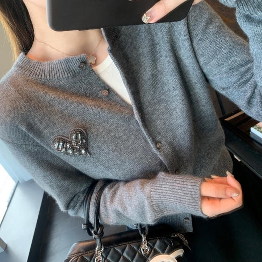 格雷系灰色MO家羊毛开衫毛衣优雅贵气 商品图6