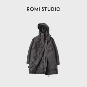 ROMI STUDIO“美式复古”重工洗水可拆卸连帽风衣外套 RWCWWT6047