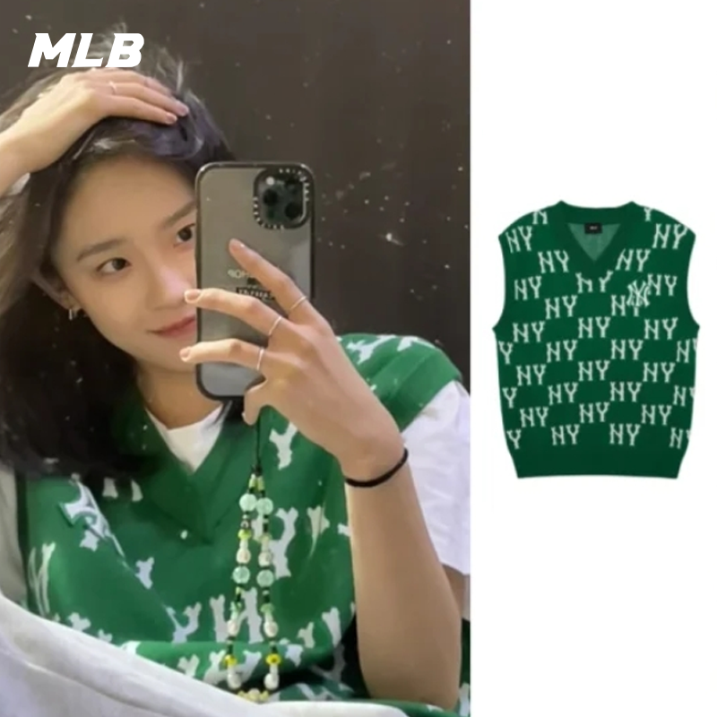 【福利】MLB男女同款满印老花针织衫马甲背心3AKPM0331【无货退款】