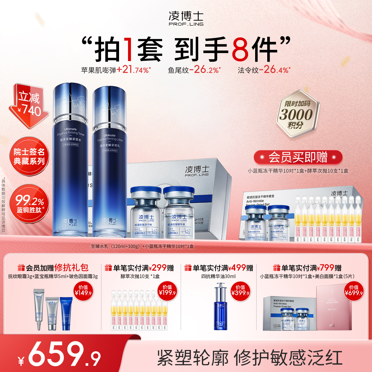 【年终回馈】凌博士院士专研至臻水乳+小蓝瓶冻干精华组合