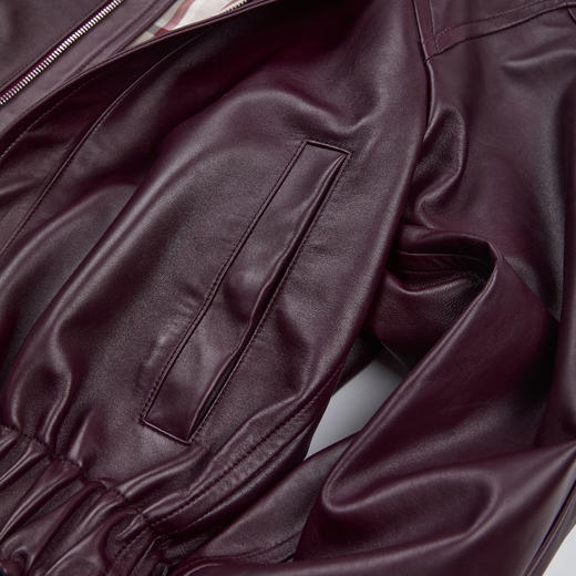 ROMISTUDIO英国进口哑光小羊皮抽褶轮廓感皮衣外套 RWCAWU6763 商品图3