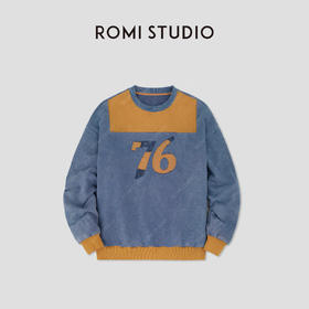 ROMI STUDIO“美式复古”竹节棉撞色炒色做旧套头卫衣 RWCASY5970