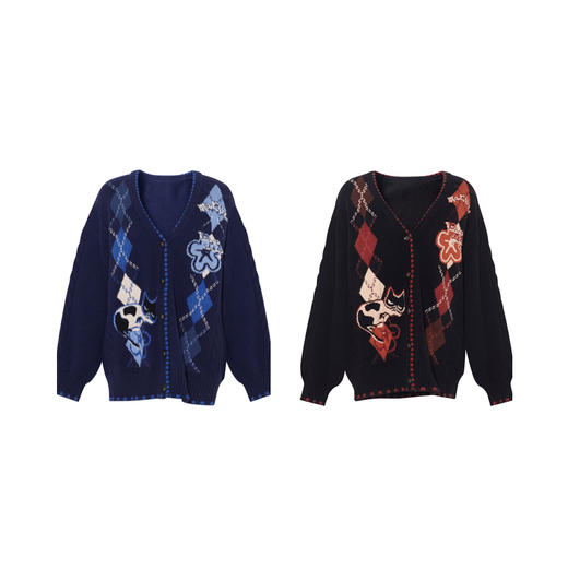 两三事 古着手札 2025冬季新款复古菱形格花色毛衣开衫女宽松 商品图4