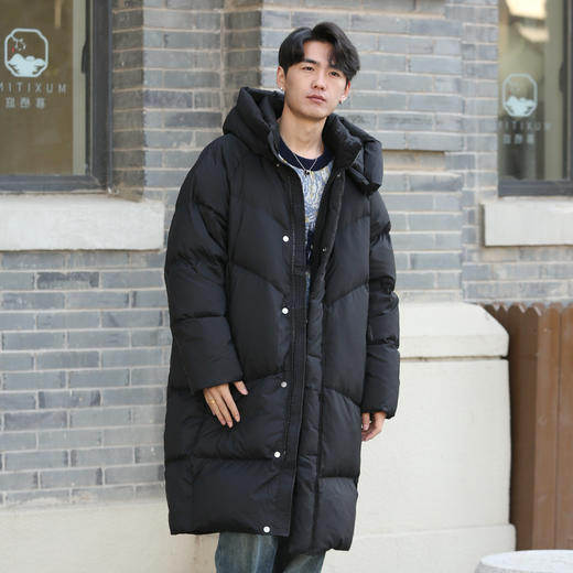 DRONKOO 2025 连帽后幅织带前斜绗线中长款厚羽绒服 商品图1