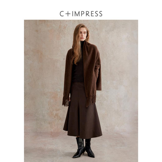 高定牦牛绒羊毛极简针织开衫慵懒感流苏披肩MY2504094
 商品图3