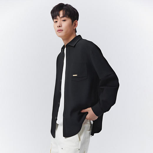 GXG男装【华夫格肌理】25春季简约翻领工装贴袋男式长袖休闲衬衫K&C 商品图6