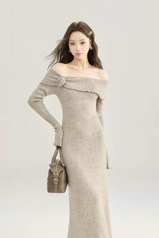 SIA SAYLOR 性感一字肩修身针织连衣裙 21793 商品图2