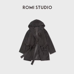 ROMI STUDIO“棕标甄选”非洲进口绒面羊皮连帽皮风衣 RWCWWG6476