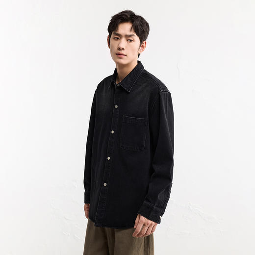 GXG男装25秋季时尚简约潮流百搭翻领日常休闲男式长袖牛仔衬衫K&C 商品图2