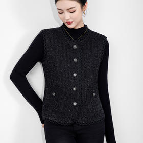 「高货wl」全新升级【铂金会员321/天猫429/差价108】(00313)洛诗气质羊毛混纺马甲2025秋冬蕾丝花边小香风无袖外套女