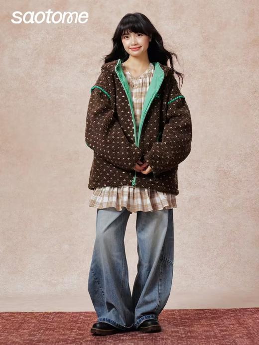 早乙女惠子saotome/STMWT13641/贝壳秀波点连帽羊羔毛外套 商品图3