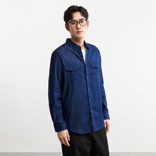 GXG男装【莱赛尔】25秋季时尚百搭日常通勤休闲翻领长袖男式衬衫K&C 商品图3