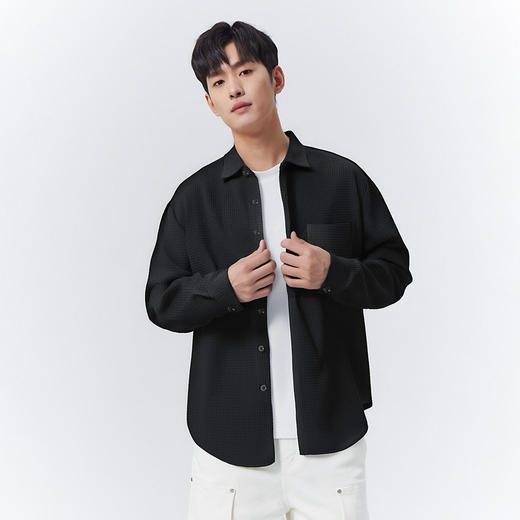 GXG男装【华夫格肌理】25春季简约翻领工装贴袋男式长袖休闲衬衫K&C 商品图4