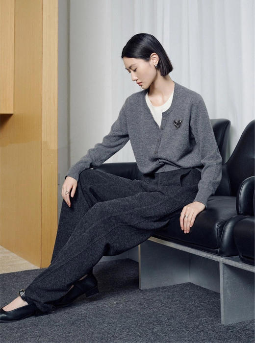 格雷系灰色MO家羊毛开衫毛衣优雅贵气 商品图2