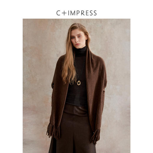 高定牦牛绒羊毛极简针织开衫慵懒感流苏披肩MY2504094
 商品图1