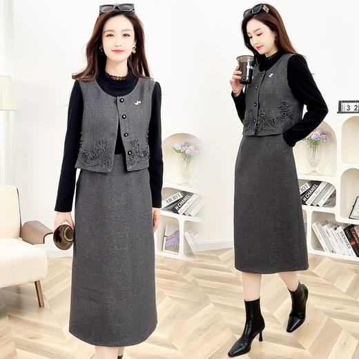 QYM 5510小香风气质时尚套装裙优雅气质马甲半身裙假两件套 商品图2