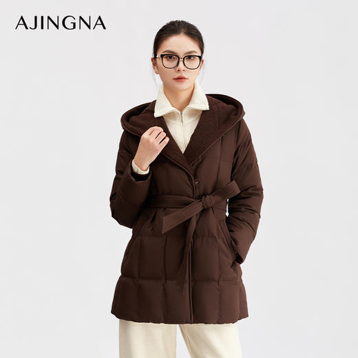 【商场同款】阿菁娜冬季新款锁绒菱格羽绒服绒帽亲肤恒久蓬松久穿不变形A30D216015 商品图5