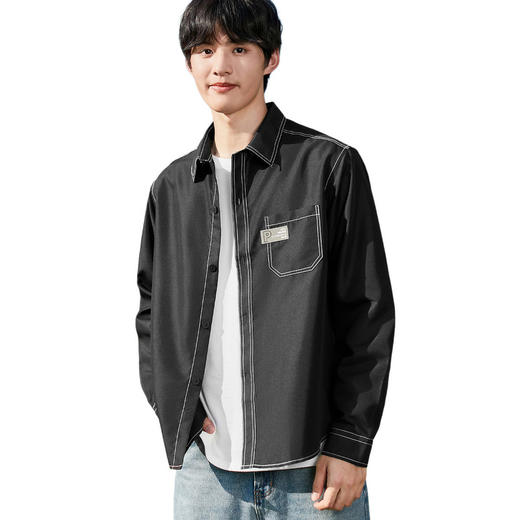 GXG男装2025春季时尚缉明线工艺户外休闲百搭翻领长袖衬衫K&C 商品图6