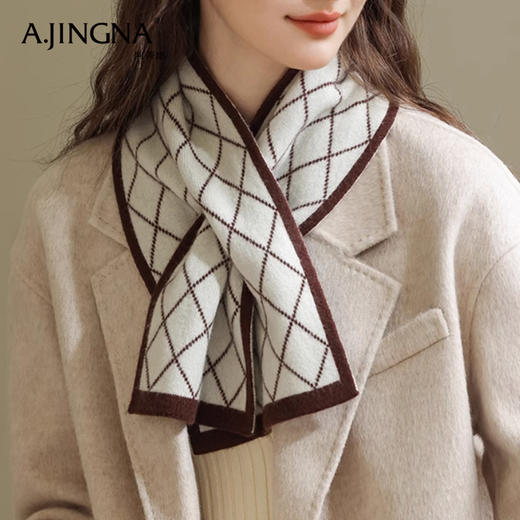 【100%羊毛】阿菁娜保暖护颈椎菱形格子羊毛穿孔小围脖F30D320009 商品图4
