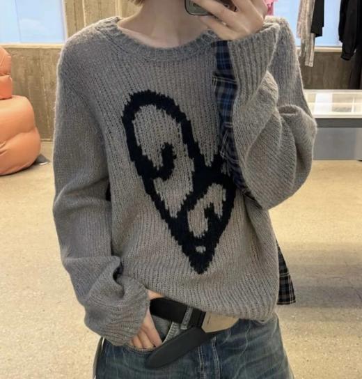 重磅渠道！  AC爱心拼接格纹毛衣  圆领长袖针织衫  羊毛尼龙！ 商品图1