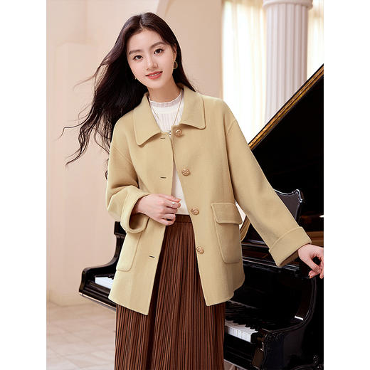 【年终特卖】熙世界【100%绵羊毛】毛呢大衣女秋冬新款翻领羊绒双面呢子短外套 商品图2