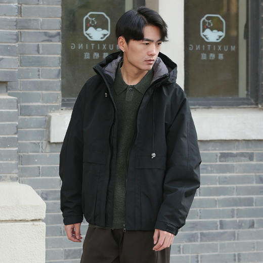 DRONKOO 2025 连帽弹力绳金属扣后背活页字母短款中厚棉服 商品图1