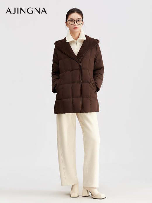 【商场同款】阿菁娜冬季新款锁绒菱格羽绒服绒帽亲肤恒久蓬松久穿不变形A30D216015 商品图4