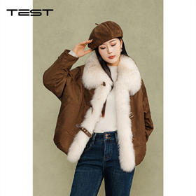 冬上新焦糖棕麂皮大毛领皮草外套2254133