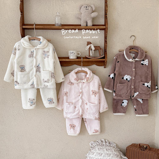 【99元起2套】面包兔儿童珊瑚绒家居服2025秋冬男童女童加厚加厚牛奶绒睡衣套装 商品图3