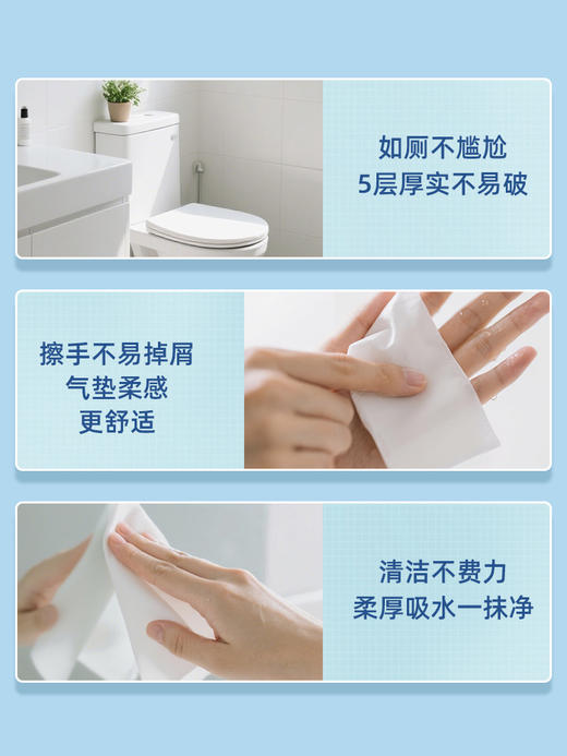 植护 气垫有芯卫生纸（碎冰蓝系列）100*120/5层 125g 12卷*1提 商品图4