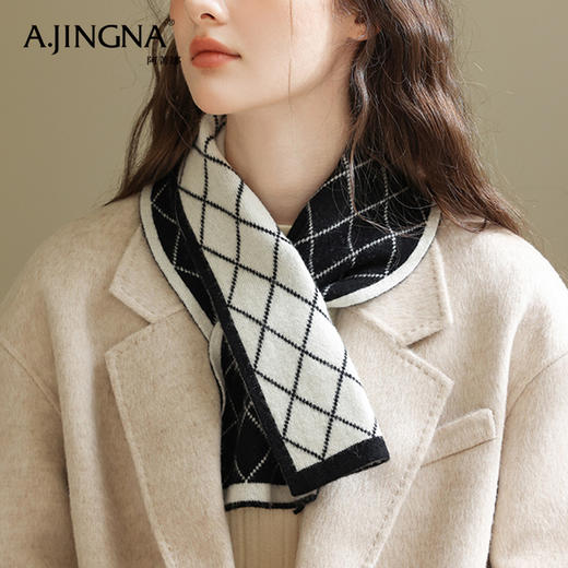 【100%羊毛】阿菁娜保暖护颈椎菱形格子羊毛穿孔小围脖F30D320009 商品图2