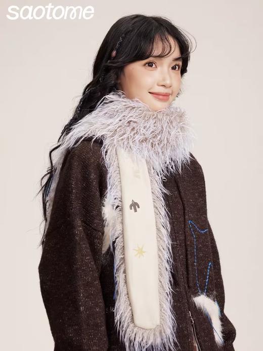 早乙女惠子saotome/STMPSWJ141145/飞鸟印花毛毛围巾 商品图1