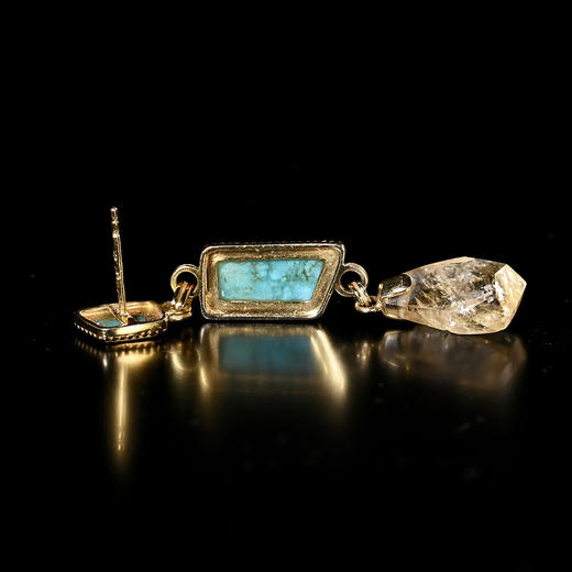 商代绿松石+南亚高古黄水晶不对称耳环 商品图7