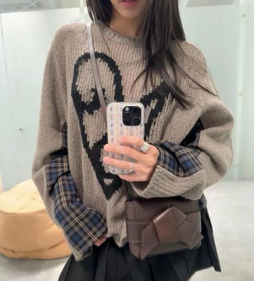 重磅渠道！  AC爱心拼接格纹毛衣  圆领长袖针织衫  羊毛尼龙！ 商品图0