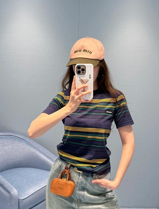 缪缪 2026早春最新款 拼色条纹T恤(KX*MM) 商品图2