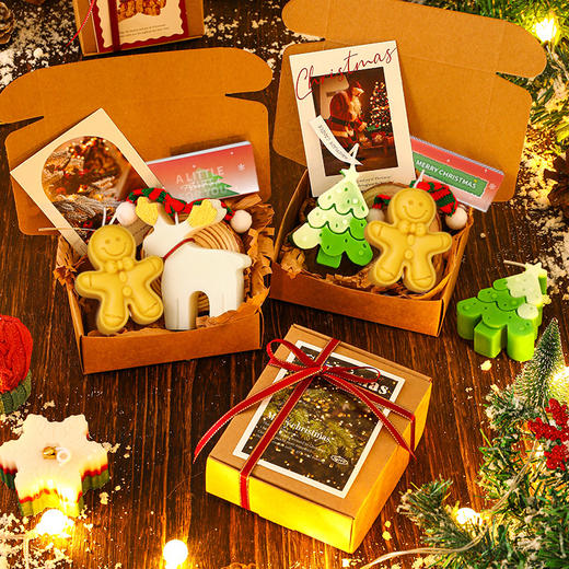 圣诞节香薰蜡烛礼盒 圣诞树姜饼人创意造型香氛蜡烛  diy伴手轻奢礼品 商品图1