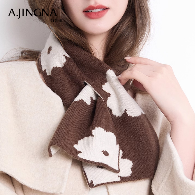 【100%澳洲羊毛】阿菁娜温暖提花双面加厚保暖羊毛小围巾F30D320008