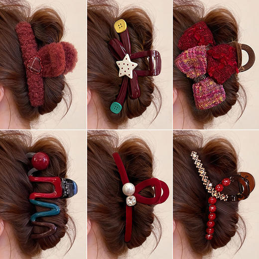 2026年新年红色蝴蝶结抓夹大号发夹女新款高级感鲨鱼夹子后脑勺头饰 商品图1
