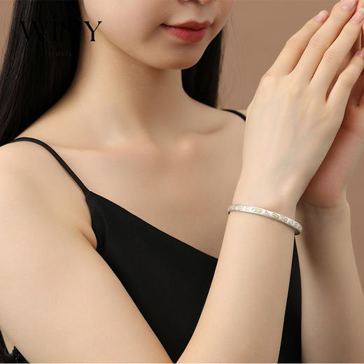 Winy 足银描金招财猫手镯25±1g配证书送女友闺蜜节日生日礼物 商品图3