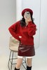 LNNNS 红色吸睛拉链绞花翻领毛衣 21805 商品缩略图0