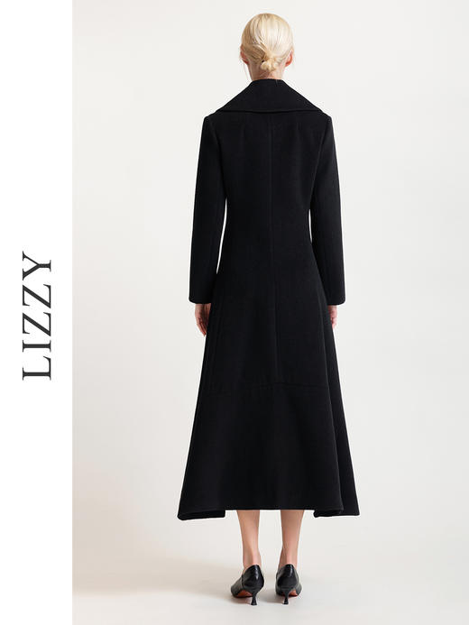 LIZZY 秋冬欧式复古手工盘花大翻领配可脱卸胸针绵羊毛长款大衣外套6372 商品图3