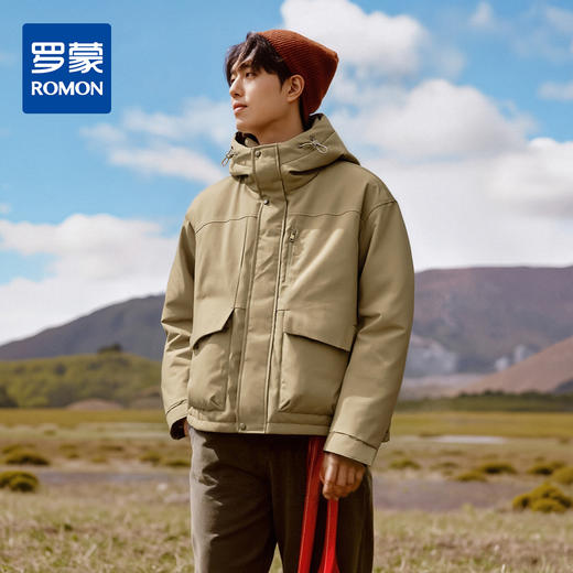 罗蒙冬季短款羽绒服男士极简港风连帽防风保暖羽绒服外套 商品图0