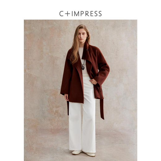 美利奴羊毛一手长牛角扣斜门襟双面尼复古大衣DY2504020 商品图3