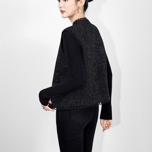 「高货wl」全新升级【铂金会员321/天猫429/差价108】(00313)洛诗气质羊毛混纺马甲2025秋冬蕾丝花边小香风无袖外套女 商品图1