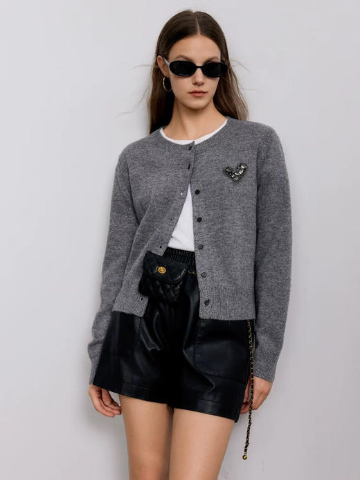 格雷系灰色MO家羊毛开衫毛衣优雅贵气 商品图1