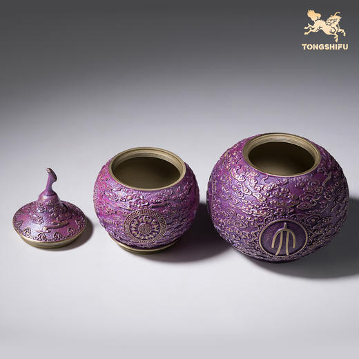 铜师傅《紫气东来双层茶叶罐》客厅桌面茶叶罐铜摆件 家居工艺品 商品图1