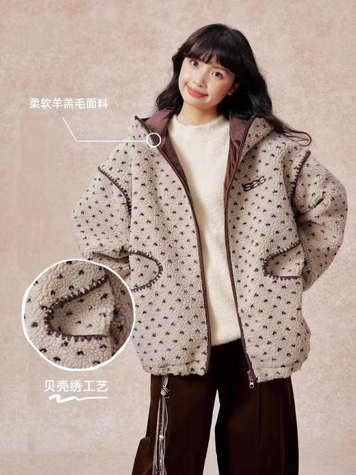 早乙女惠子saotome/STMWT13641/贝壳秀波点连帽羊羔毛外套 商品图1