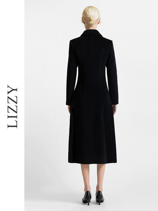LIZZY 秋冬欧式手工盘花胸针侧开叉撞色扣绵羊毛长款大衣外套6364 商品图3